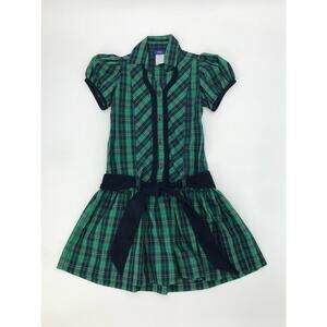 Cotton Pink Green Blue Tartan Plaid Short Sleeve Drop Waist Dress Girls 6